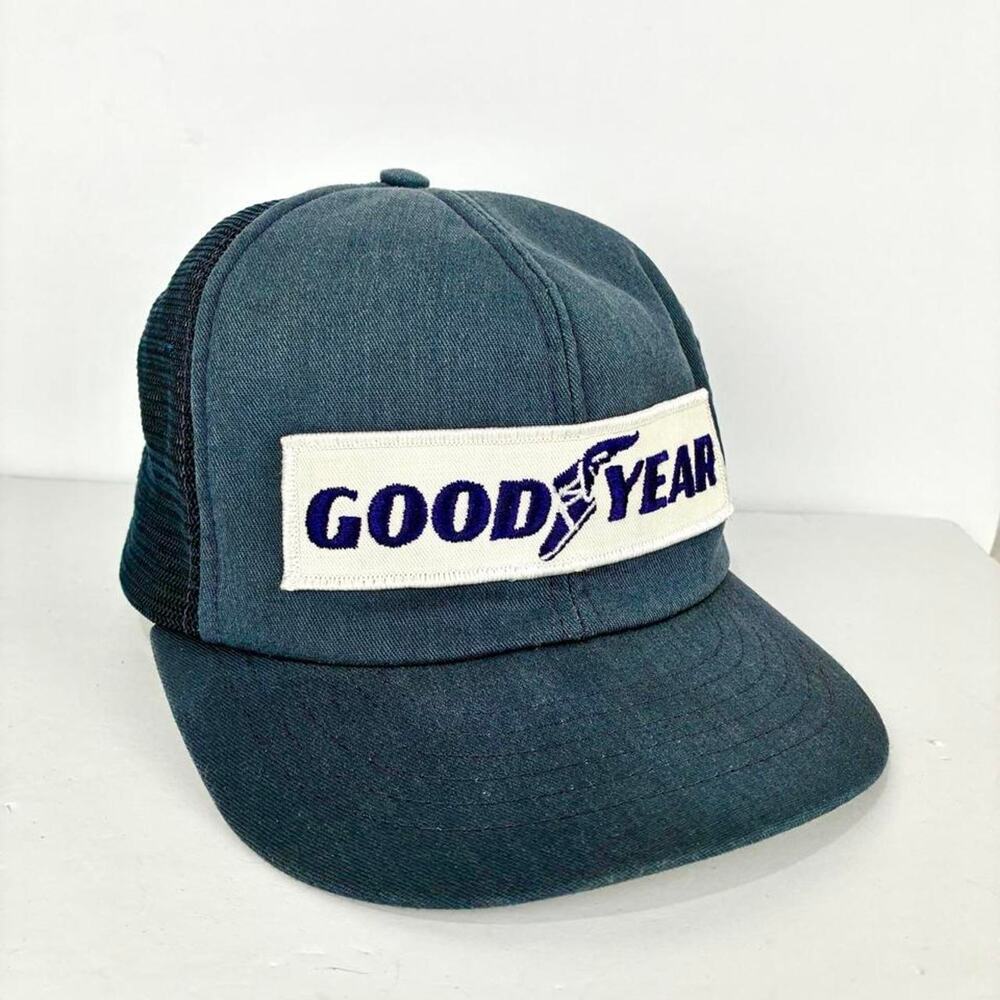 1970s Vintage Goodyear Patch Snapback Trucker Hat Cap 70s USA